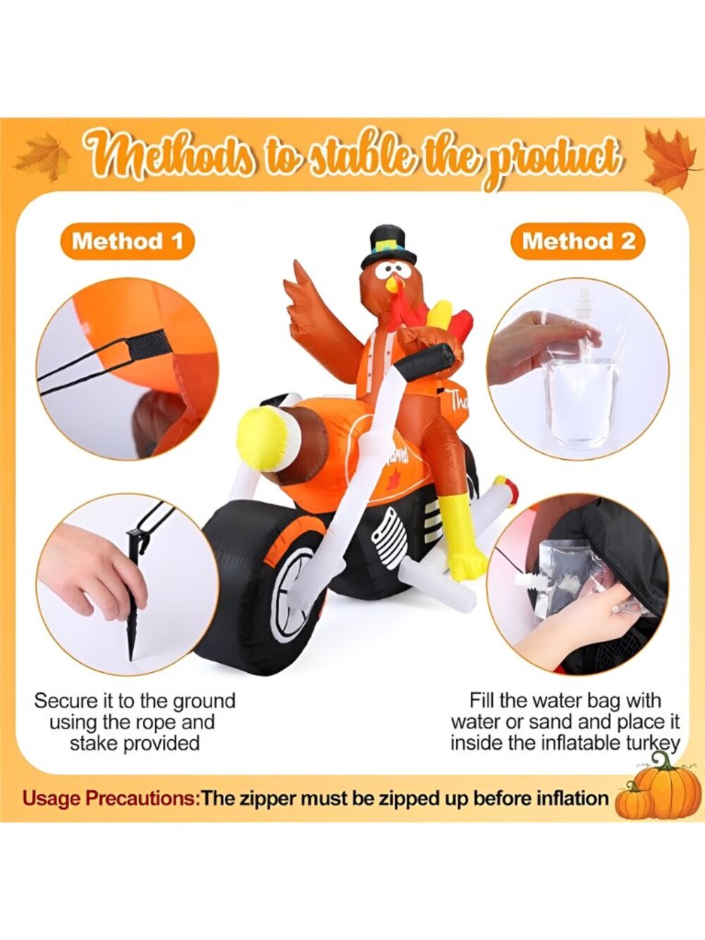 7 FT Thanksgiving Inflatable Turkey Riding Motorcycle Outdoor Decorations - Picture 3 of 6